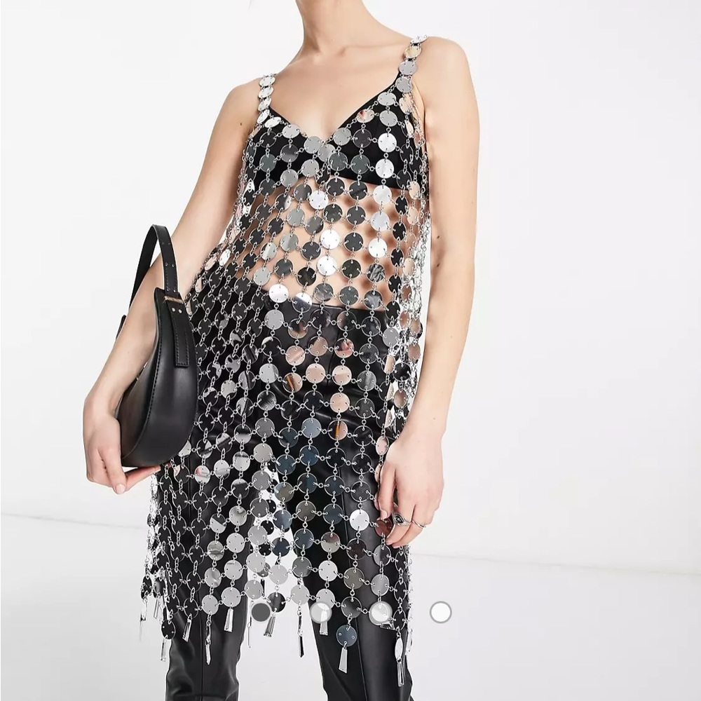 & Other Stories mirror disc slip dress in silver